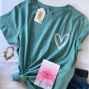 Cute Heart Patter Ocean Green Shirt.